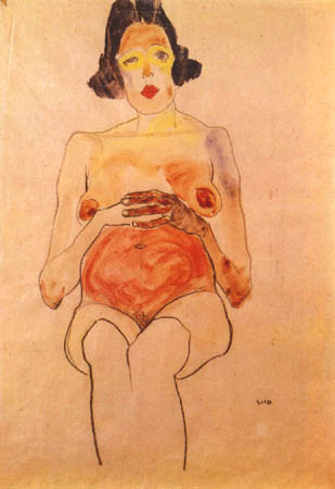 Red act, pregnant a Egon Schiele
