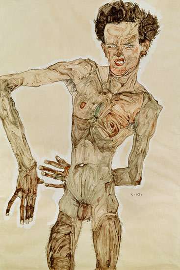 Standing nude, facing front (self portrait) a Egon Schiele