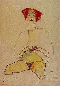 Sedentary half act with red hair a Egon Schiele
