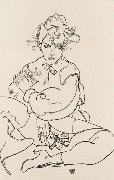 Girl sitting with spread legs a Egon Schiele