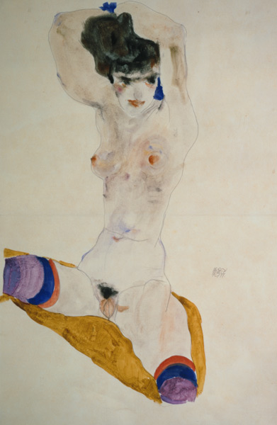 Poor crossed a sedentary naked girl over over the head a Egon Schiele