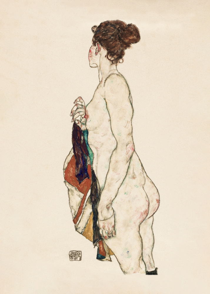 Standing Nude Woman With a Patterned Robe 1917 a Egon Schiele