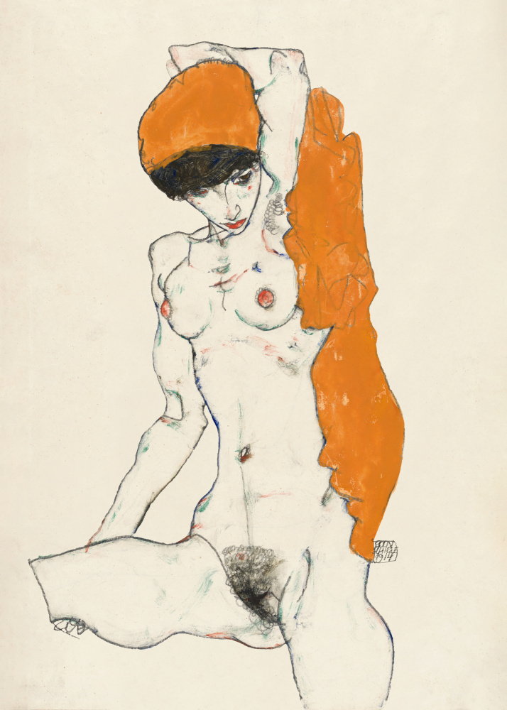 Standing Nude With Orange Drapery 1914 a Egon Schiele