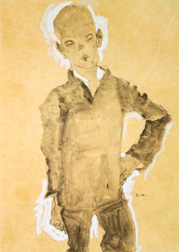 Stationary boy, con hand supported to the hip. a Egon Schiele
