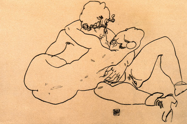 Two acts hugging himself a Egon Schiele