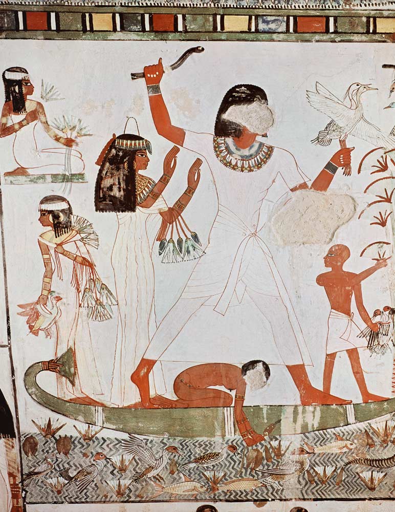 Fishing and fowling in the marshes, detail from the Tomb Chapel of Menna, New Kingdom a Egizi