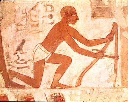Construction of a wall, detail of a man with a hoe, from the Tomb of Rekhmire, vizier of Tuthmosis I a Egizi