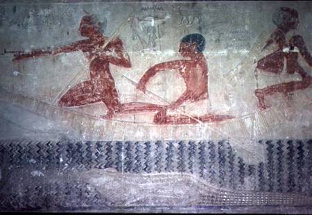 Fishermen and a crocodile from the North wall of the Mastaba Chapel of Ti, Old Kingdom a Egizi