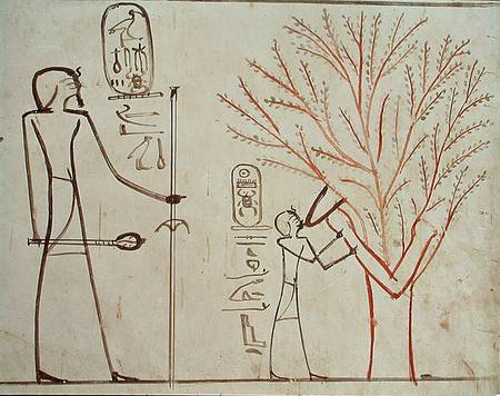 Isis metamorphosed into a sycamore tree suckling Tuthmosis III (c.1479-1425 BC) a Egizi