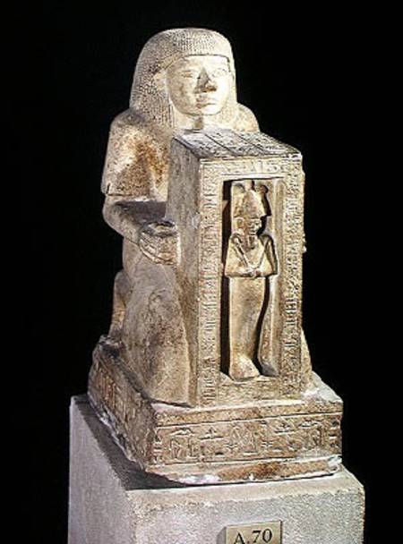 Naophorous statue of the royal scribe, Seti, with Osiris in the naos, New Kingdom a Egizi