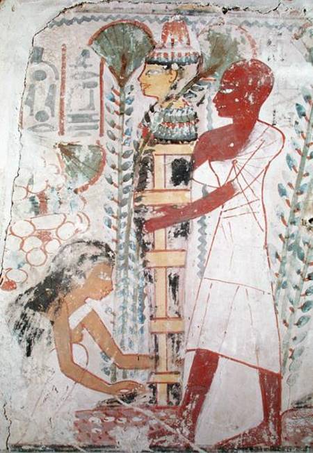 Preparing a mummy for a purification ceremony, from a tomb at Thebes, New Kingdom a Egizi