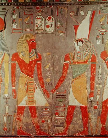 Relief depicting Horemheb (c.1323-1295 BC) before Horus, from his tomb, New Kingdom a Egizi