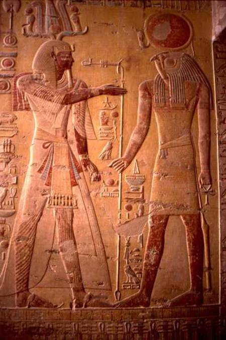 Relief depicting Merneptah (1236-1223 BC) being greeted by Re-Herakhty, from the Tomb of Merneptah, a Egizi