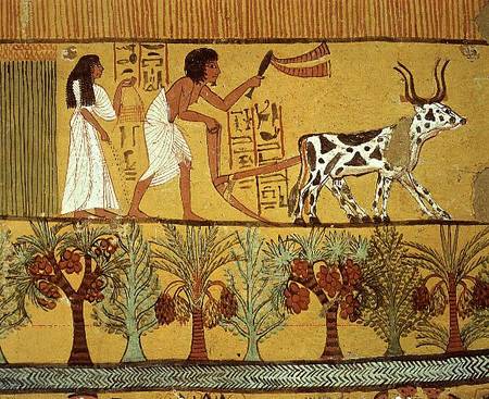 Sennedjem and his wife in the fields sowing and tilling, from the Tomb of Sennedjem, The Workers' Vi a Egizi
