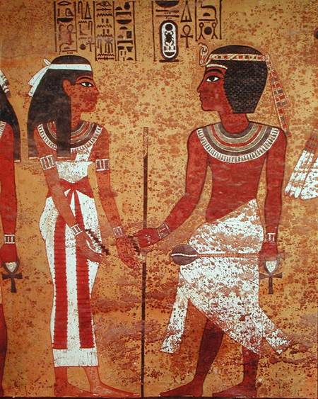Tutankhamun (c.1370-1352 BC) and his wife, Ankhesenamun, from his tomb, New Kingdom a Egizi