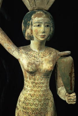 Female bearer of offerings carrying a water vase in her hand and a vessel on her head, Egyptian, Mid a Egyptian 12th Dynasty