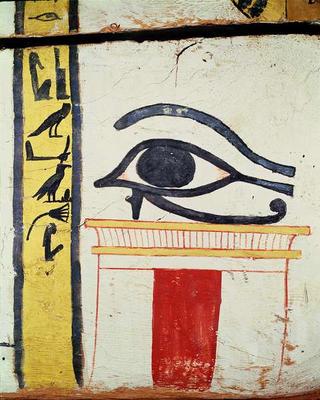 Wedjat Eye, detail from the sarcophagus cover of the Lady of Madja, New Kingdom, c.1450 BC (painted a Egyptian 18th Dynasty