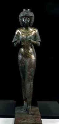 Statue of the Divine Adoratress Karomama, Third Intermediate Period (bronze with gold, silver & elec