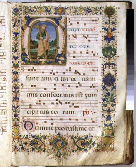 Ms 540 f.3r Page with historiated initial 'M' depicting St. Andrew, from a choir book from San Marco a  (alias Domenico Tommaso Bigordi) Ghirlandaio Domenico