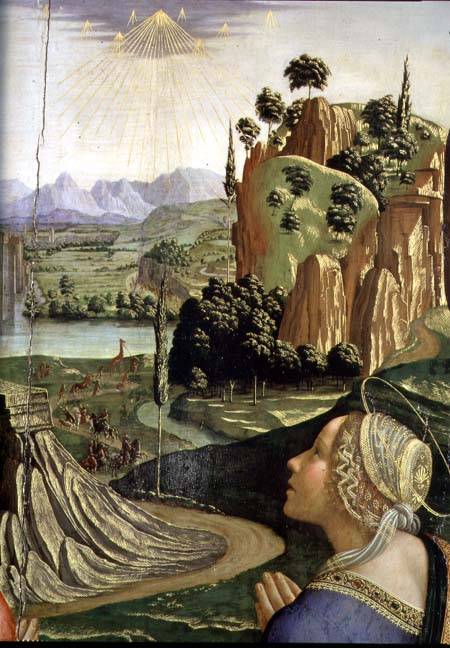 Christ in Glory with saints, detail of the landscape a  (alias Domenico Tommaso Bigordi) Ghirlandaio Domenico