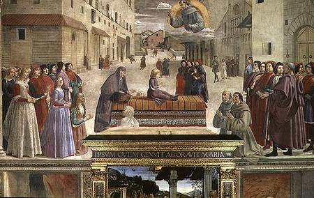The miracle of the boy brought back to life, scene from a cycle of the Life of St. Francis of Assisi a  (alias Domenico Tommaso Bigordi) Ghirlandaio Domenico