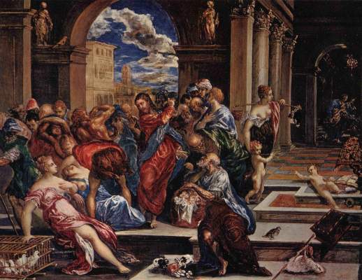 Expulsion of the change machines out of the temple a El Greco (alias Dominikos Theotokopulos)