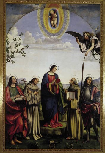 Verkuendigung an Maria mit Heiligen a (eigentl. Francesco Raibolini) Francia