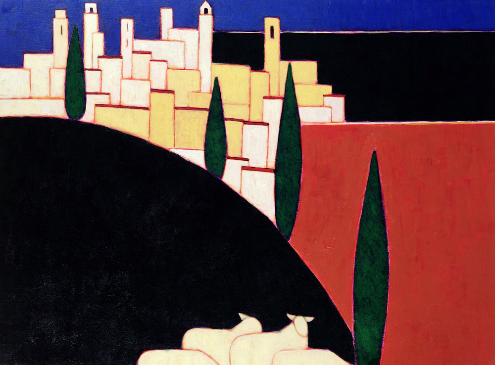 San Gimignano with Sheep, 1999 (acrylic on paper)  a Eithne  Donne