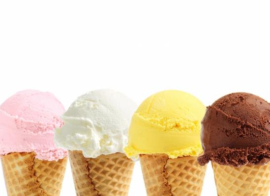 Assorted ice cream in sugar cones a Elena Elisseeva