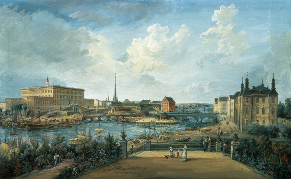 View of Stockholm from the Fersen Terrace with the Palace Makalos (gouache on canvas) a Elias Martin