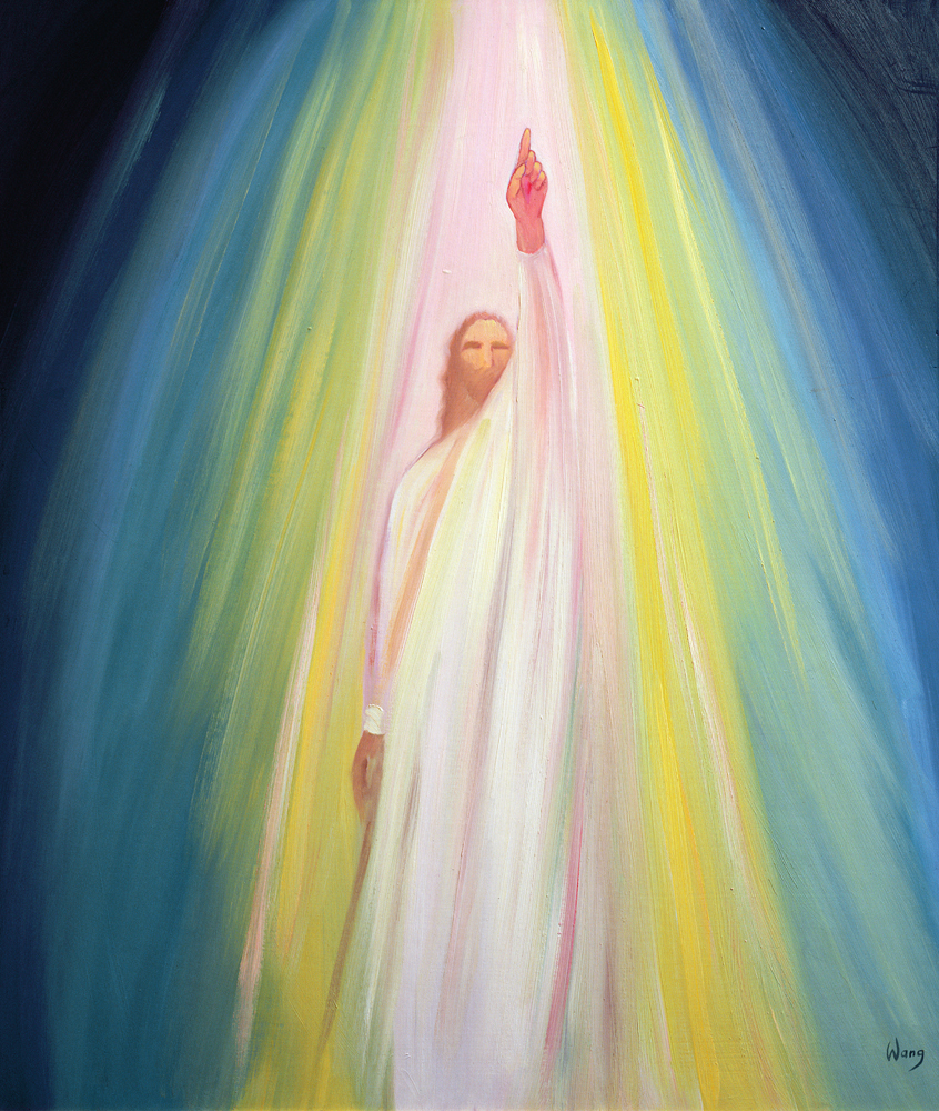 Jesus Christ points us to God the Father, 1995 (oil on panel)  a Elizabeth  Wang