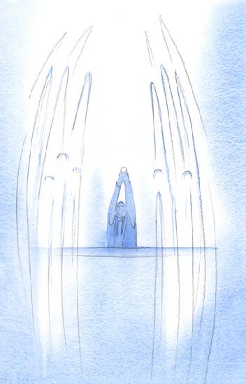 Angels surround Christ as He appears, hidden in the Host, amongst us  each act of faith we offer dra