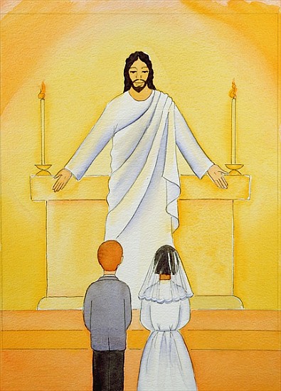 At their First Holy Communion children meet Jesus in the Holy Eucharist, 2006 (w/c on paper)  a Elizabeth  Wang