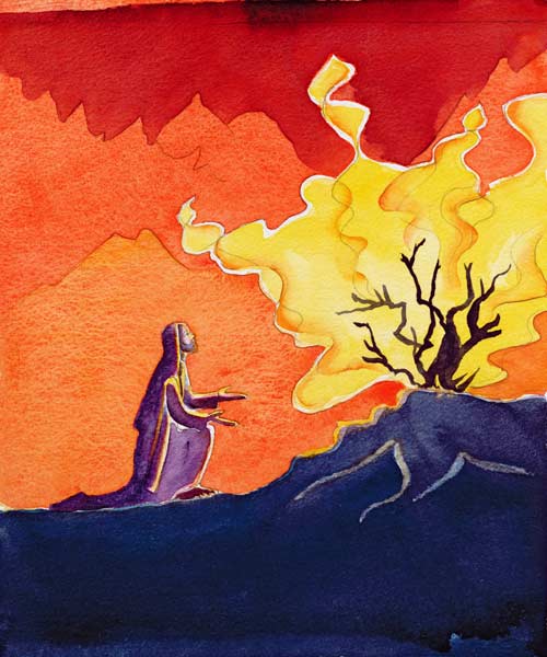 God speaks to Moses from the burning bush, 2004 (w/c on paper)  a Elizabeth  Wang
