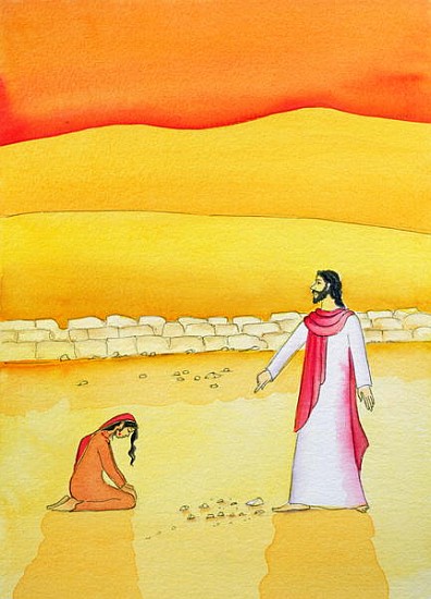 Jesus forgives the woman caught in adultery, 2006 (w/c on paper)  a Elizabeth  Wang