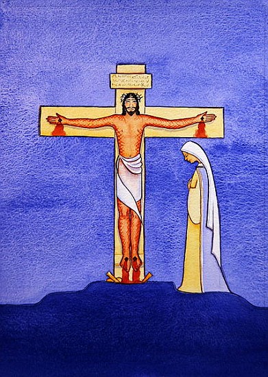 Mary stands by the Cross as Jesus offers His life in Sacrifice, 2005 (w/c on paper)  a Elizabeth  Wang