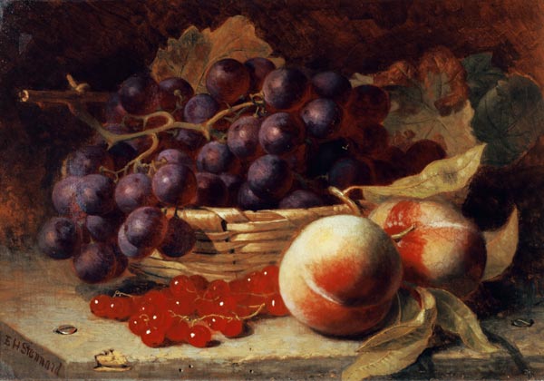 A still life of red currants, peaches and grapes in a basket a Eloise Harriet Stannard