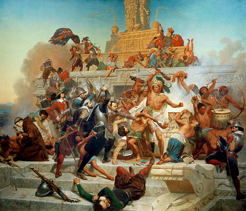 Die Eroberung des Teocalli Tempels durch Cortés und seine Truppen a Emanuel Leutze
