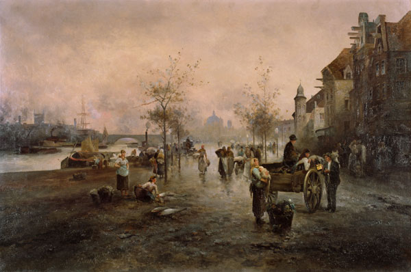 Market scene on the river shore (Vienna) a Emil Barbarini