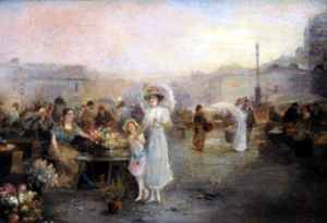 Flower market in the city (Vienna) a Emil Barbarini