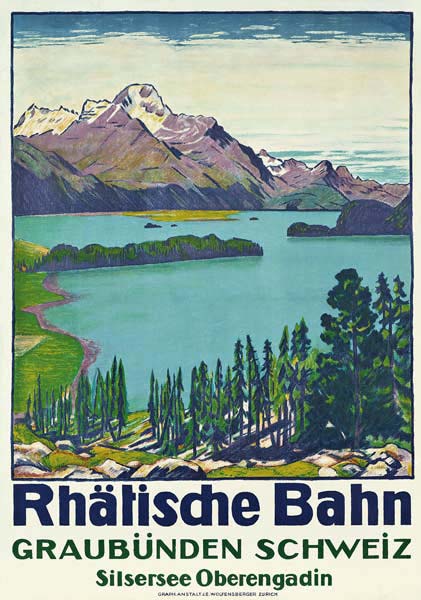 Poster advertising travel to Graubunden by the Swiss company 'Rhaetian Railway' a Emil Cardinaux