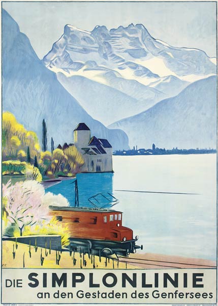 Simplonlinie', poster advertising rail travel around Lake Geneva a Emil Cardinaux