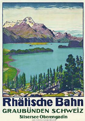 Poster advertising travel to Graubunden by the Swiss company 'Rhaetian Railway'