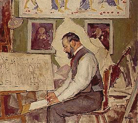 Ferdinand Hodler at the outline of the wall pictures for the city hall Hanover a Emil Orlik