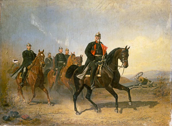 Emperor Wilhelm I. of Preussen to horse with Bismarck and Moltke a Emil Volkers