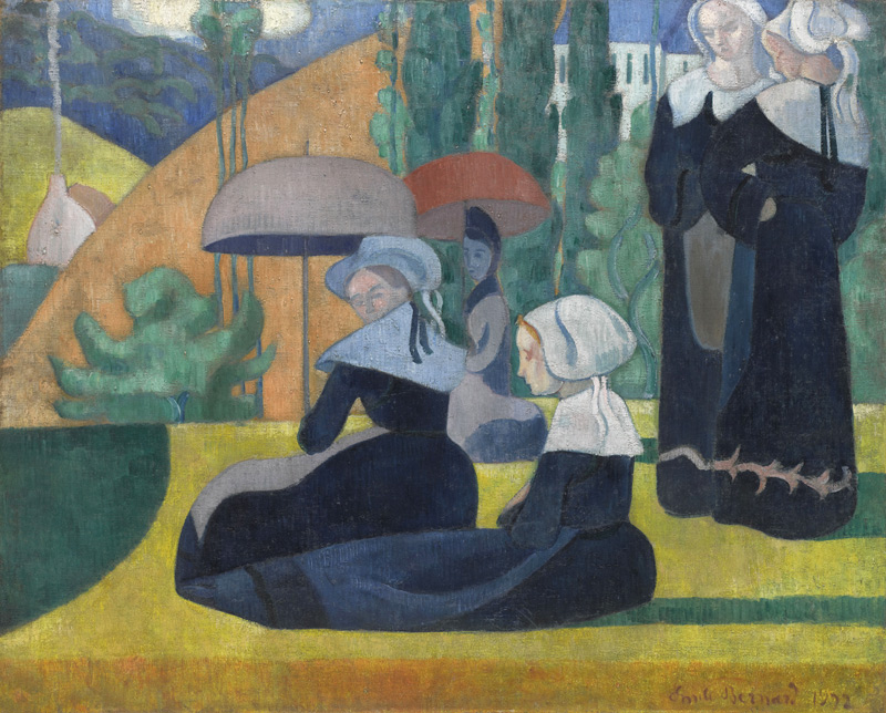Breton Women with Umbrellas a Emile Bernard