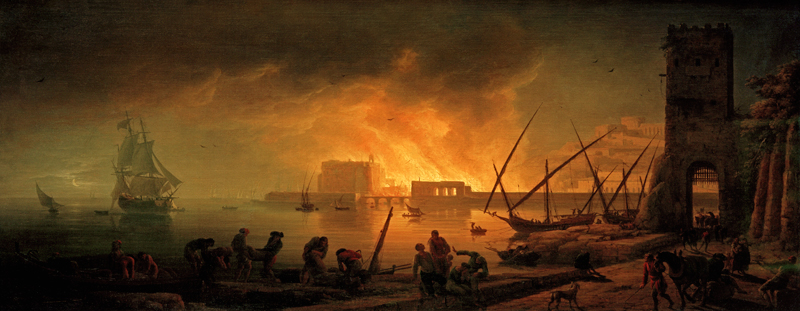 C.-J.Vernet, Harbour fire at night a Emile Jean Horace Vernet