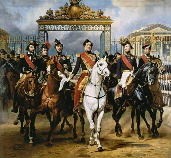 Louis Philippe and his sons to horse at this leave Versailles of lock. a Emile Jean Horace Vernet
