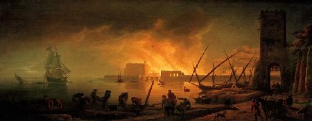 C.-J.Vernet, Harbour fire at night