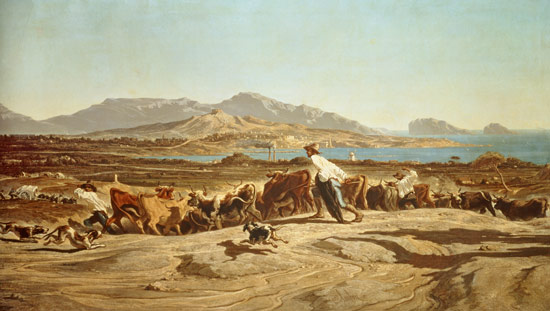 Cattle herding near Marseilles a Emile Loubon